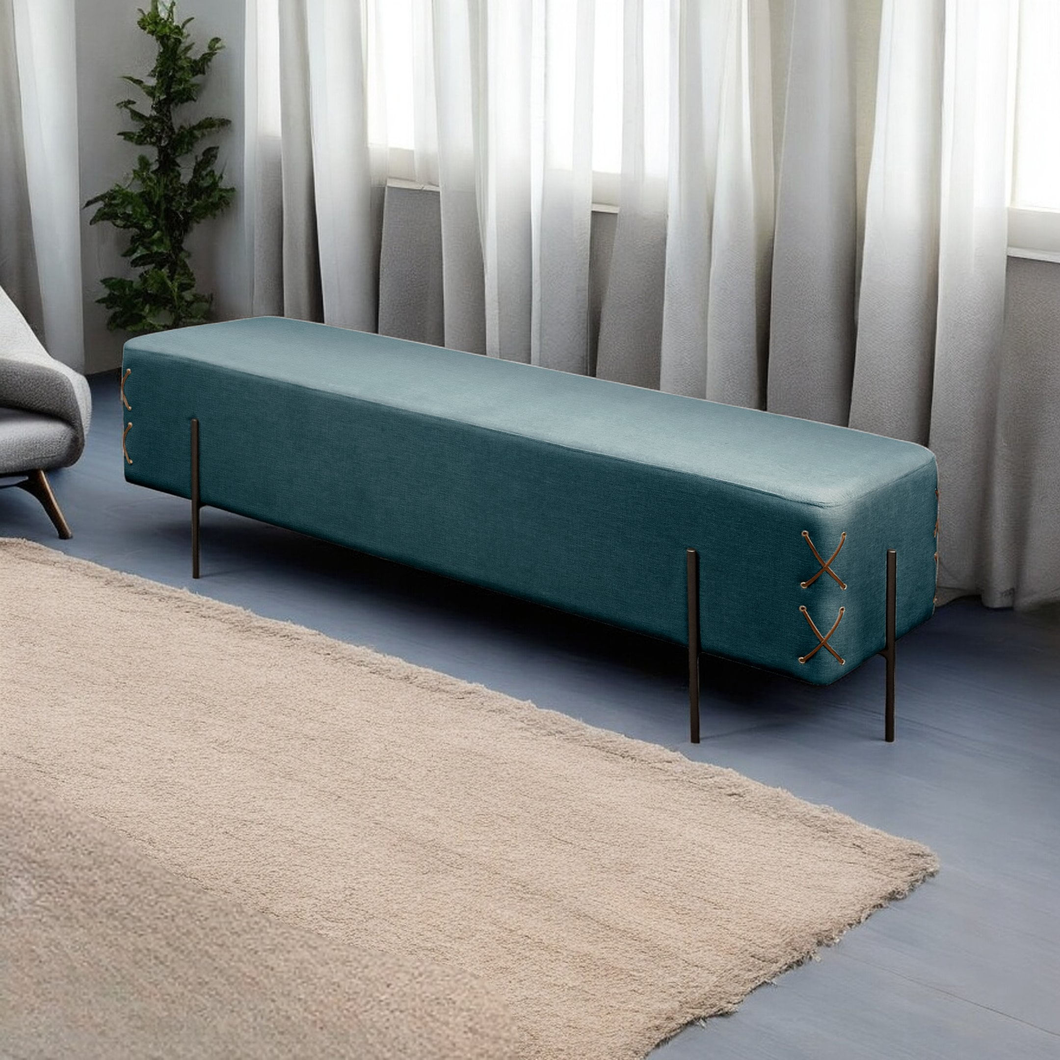 Recamier Banco Luxo Eros Sala De Estar Azul