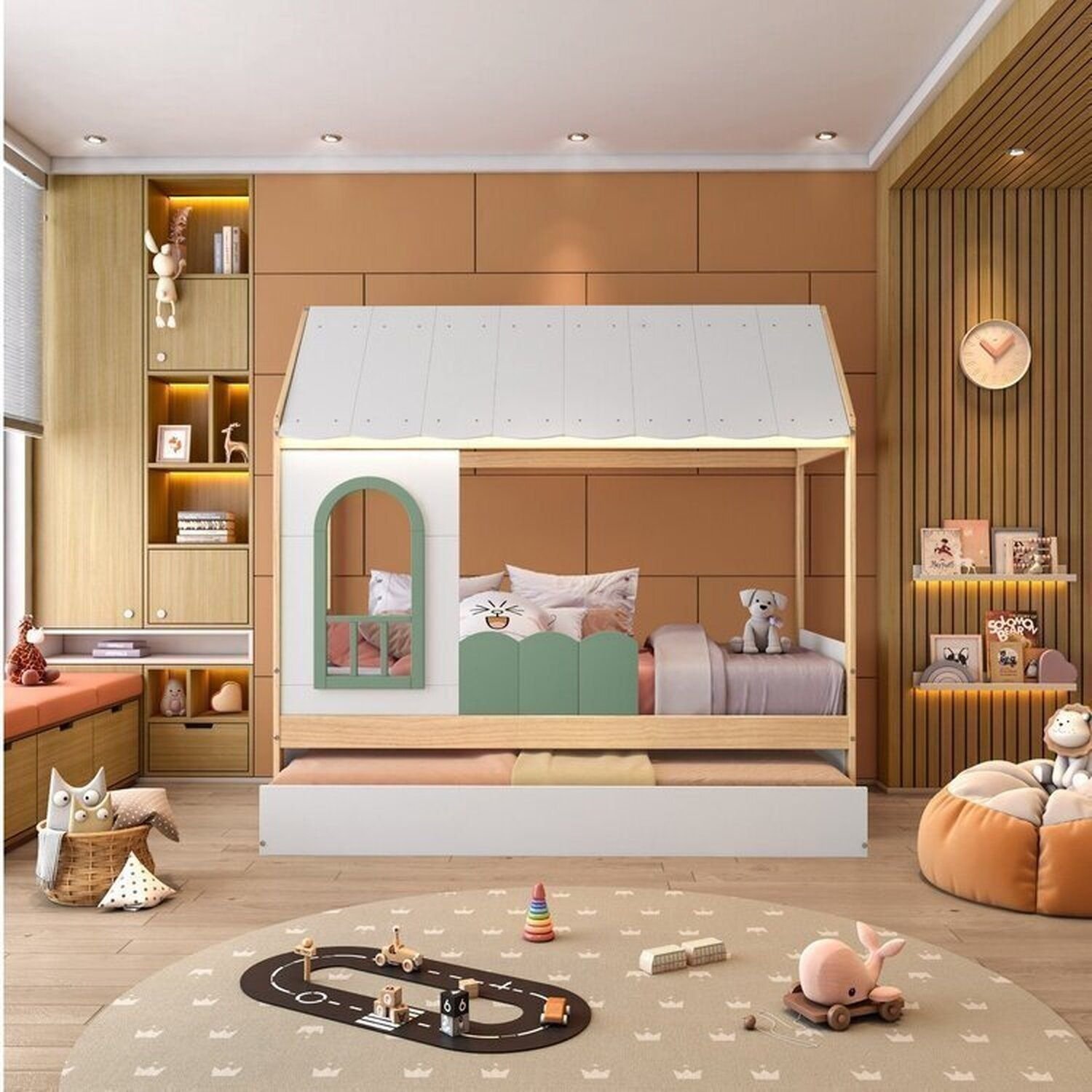 Bicama Infantil Casinha Com Led E Janela New Garden Casatema Madeiraoriginals Verde/natural