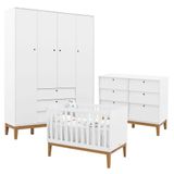 Quarto De Bebe Unique 4 Portas Com Cômoda 6 Gavetas Branco Soft Eco Wood - Matic