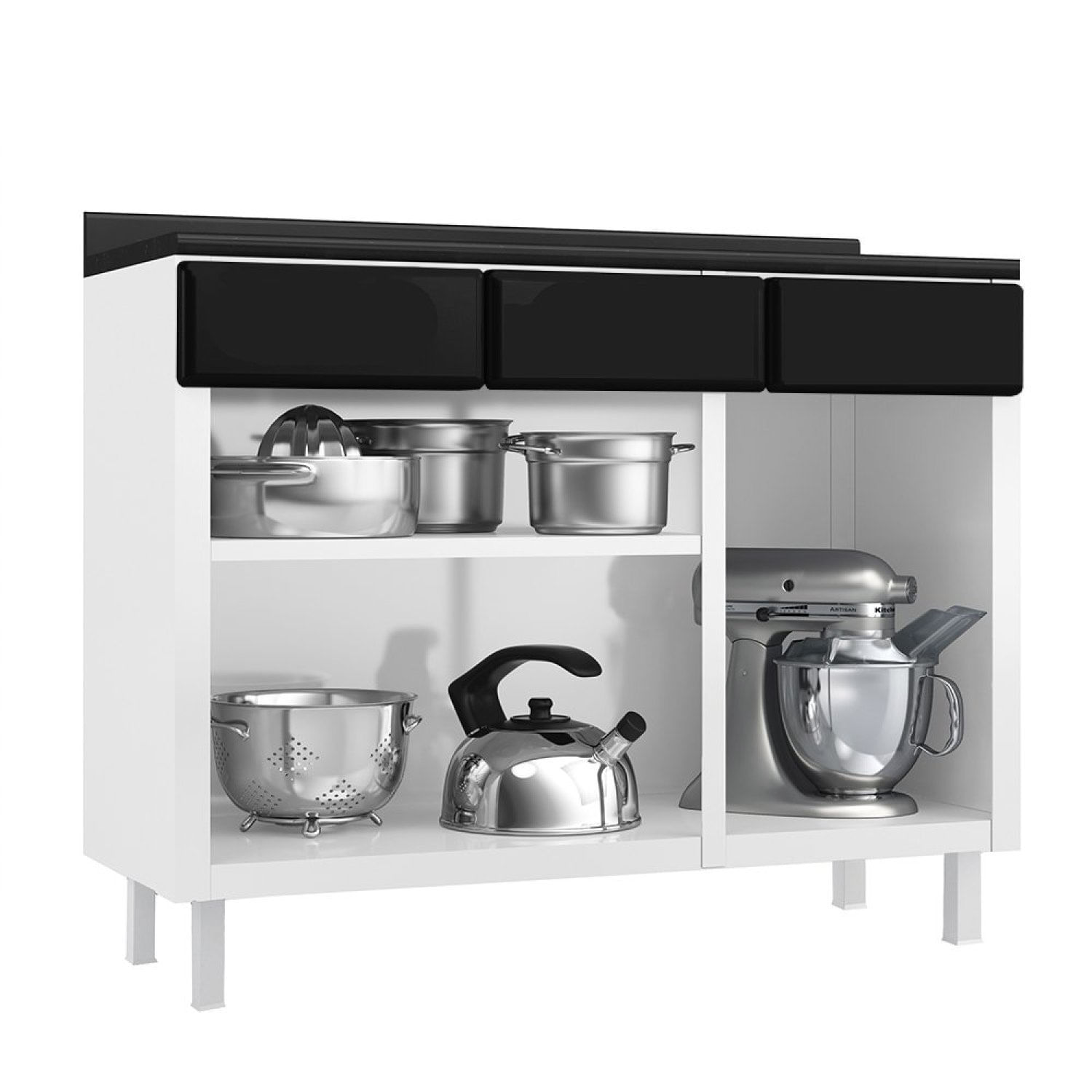 Balcão De Cozinha De Aço Triplo Star New Com Tampo Branco/preto