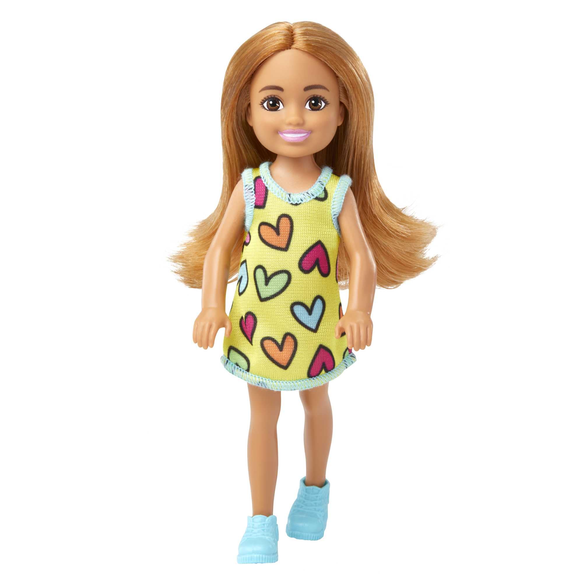 Boneca Barbie Chelsea Vestido Pequeno Amarelo Com Estampa De Coração
