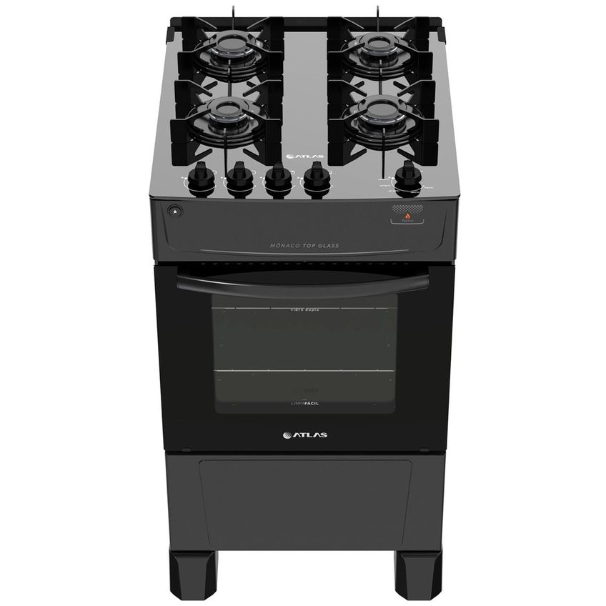Fogão A Gás 4 Bocas Atlas Mônaco Top Glass Mesa Vidro Preto Bivolt - imagem 2