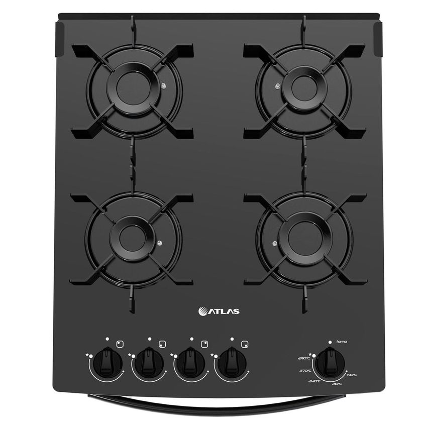 Fogão A Gás 4 Bocas Atlas Mônaco Top Glass Mesa Vidro Preto Bivolt - imagem 3