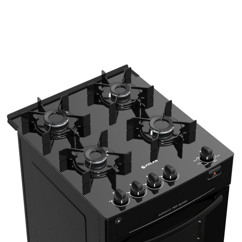 Fogão A Gás 4 Bocas Atlas Mônaco Top Glass Mesa Vidro Preto Bivolt - imagem 4