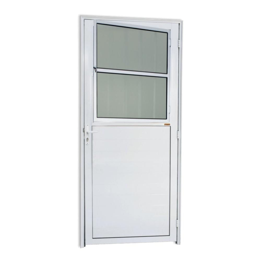 Porta de Alumínio Lambri 210x86cm com Grade e Vidro Mine Boreal Super Brimak Branco