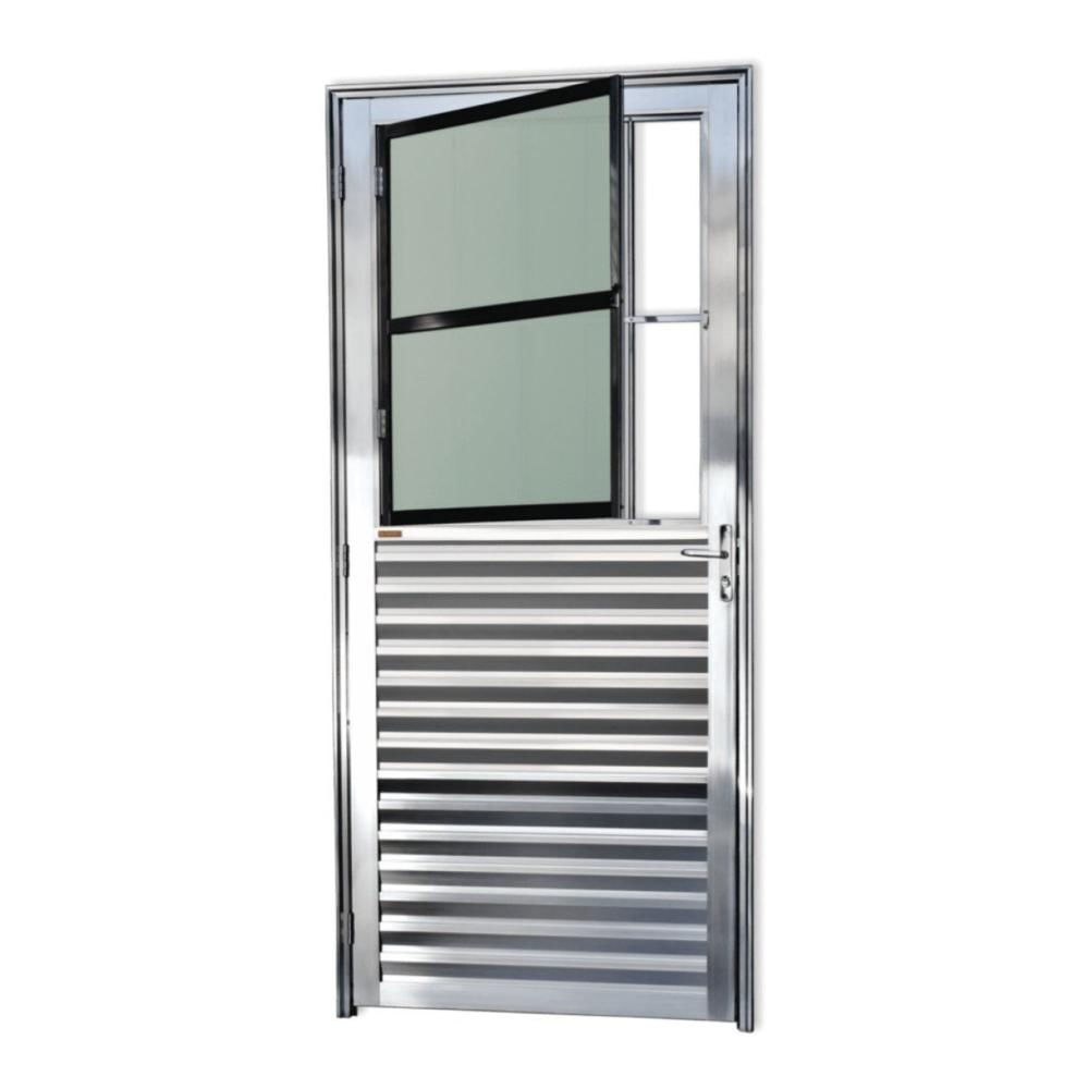 Porta de Alumínio Postigo 210x86cm com Vidro Boreal Anodizado Super Brilhante Brimak Brilhante