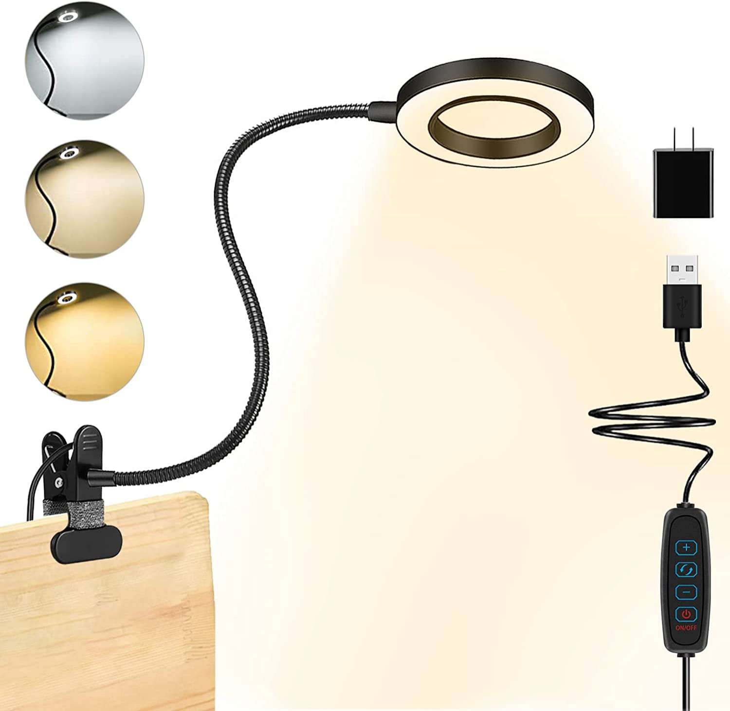 Luz De Leitura, 48 Clipes De Led, 3 Modos De Cores, 10 De Brilho, Luminária De Mesa Flexível Gooseneck, Clipe De Proteção Ocular