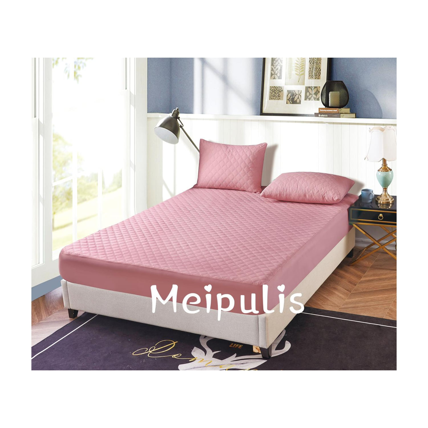 Capa De Colchão + 2 Fronhas Impermeáveis 2 Quadradas Rosa