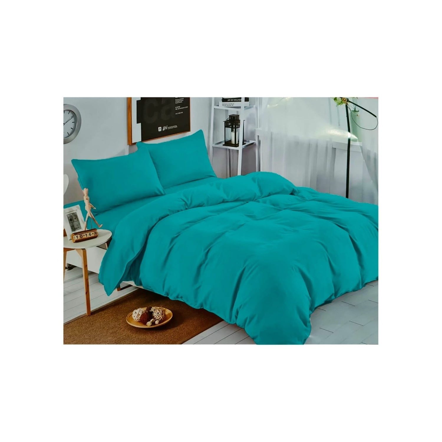Conjunto De Lençóis Turquesa Unicolor 2.0 Squares (queen) 144 Thread