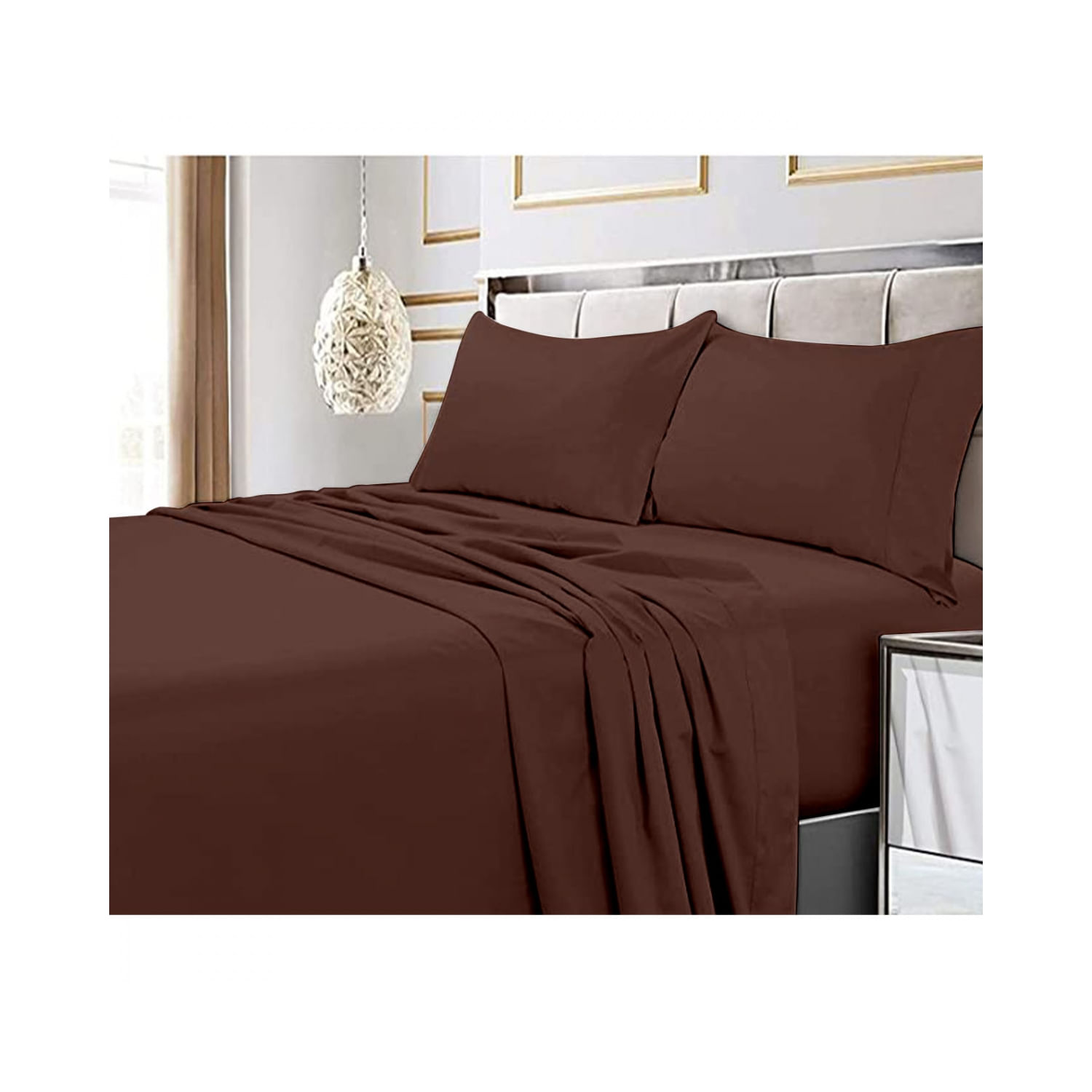 Conjunto De Lençóis Generic 1.5 Plazas 144 Thread Count Brown