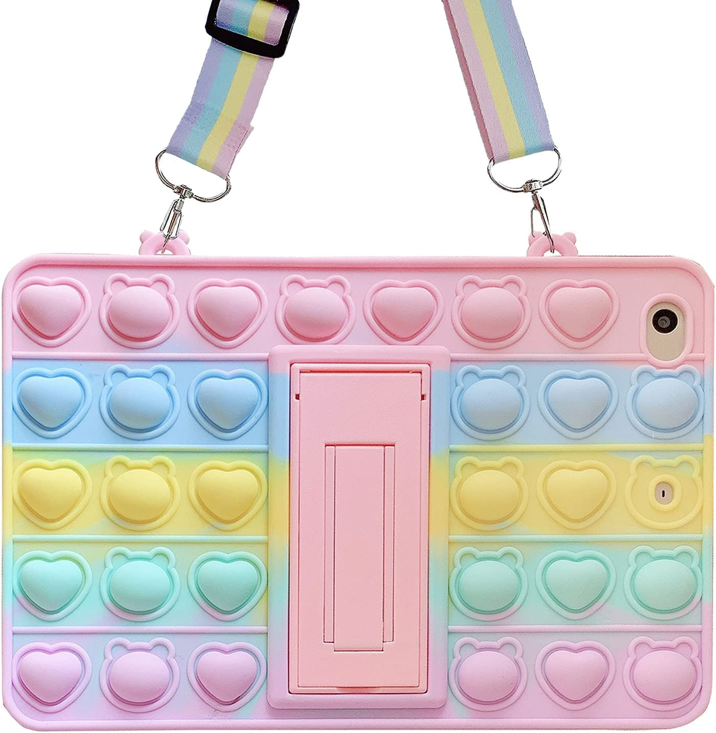 Capa Para Galaxy Tab A 10.1 2019 — Capa Push Bubble Anxiety Relief — Heart Rainbow