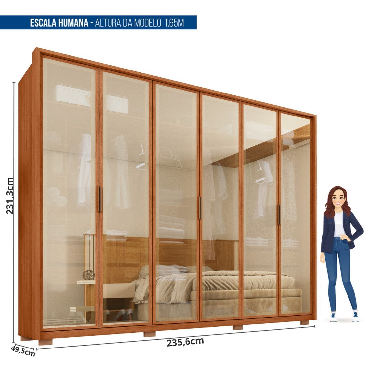 Guarda-roupa Casal 6 Portas Reflexta 4 Gavetas 100% Mdf Freijó New