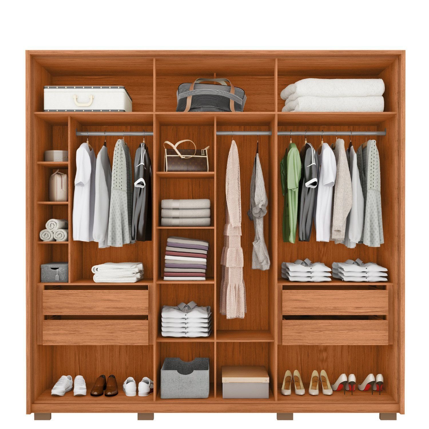 Guarda-roupa Casal 6 Portas Reflexta 4 Gavetas 100% Mdf Freijó New