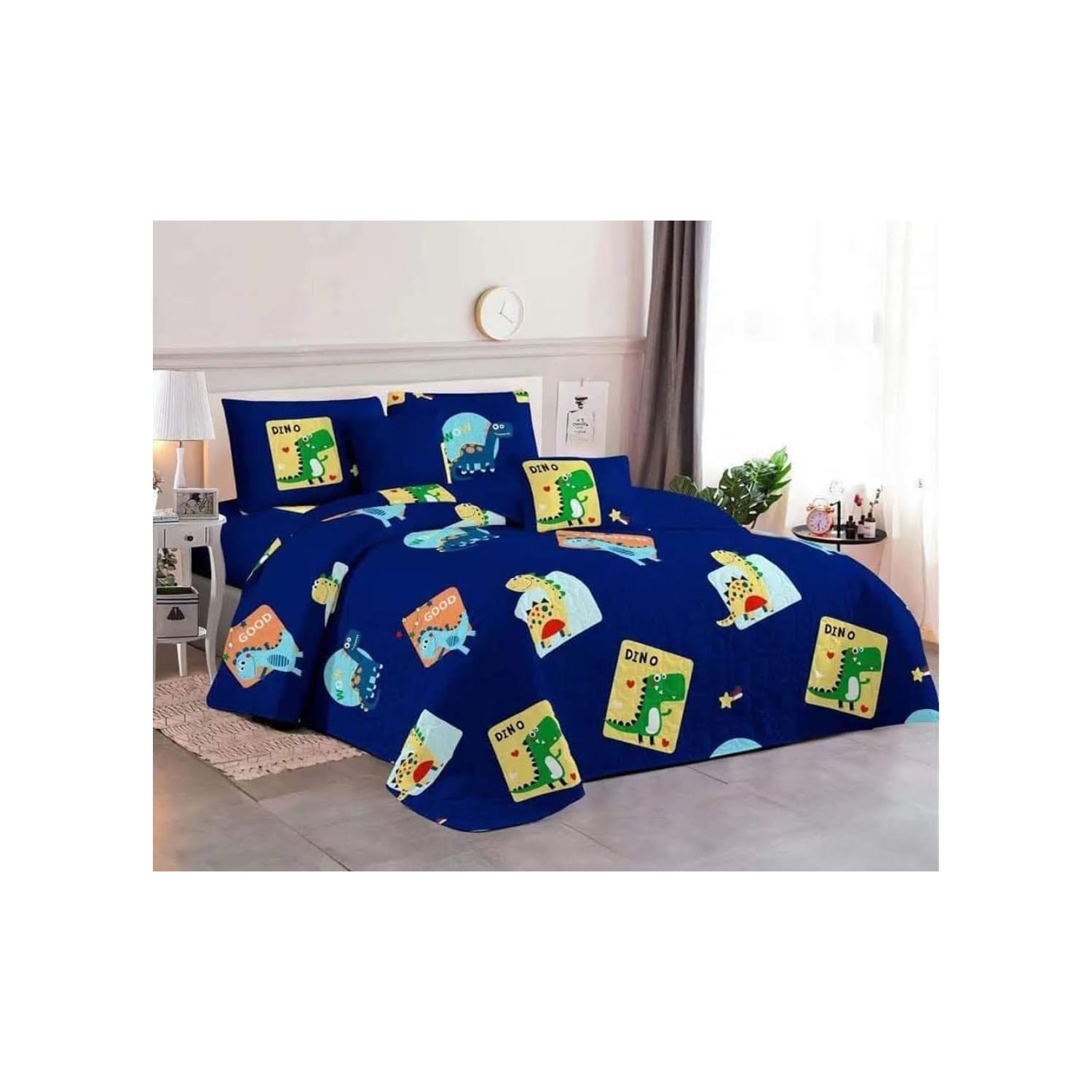 Colcha Blue Dinosaur Quadrada E Meia Edredão 180x230cm