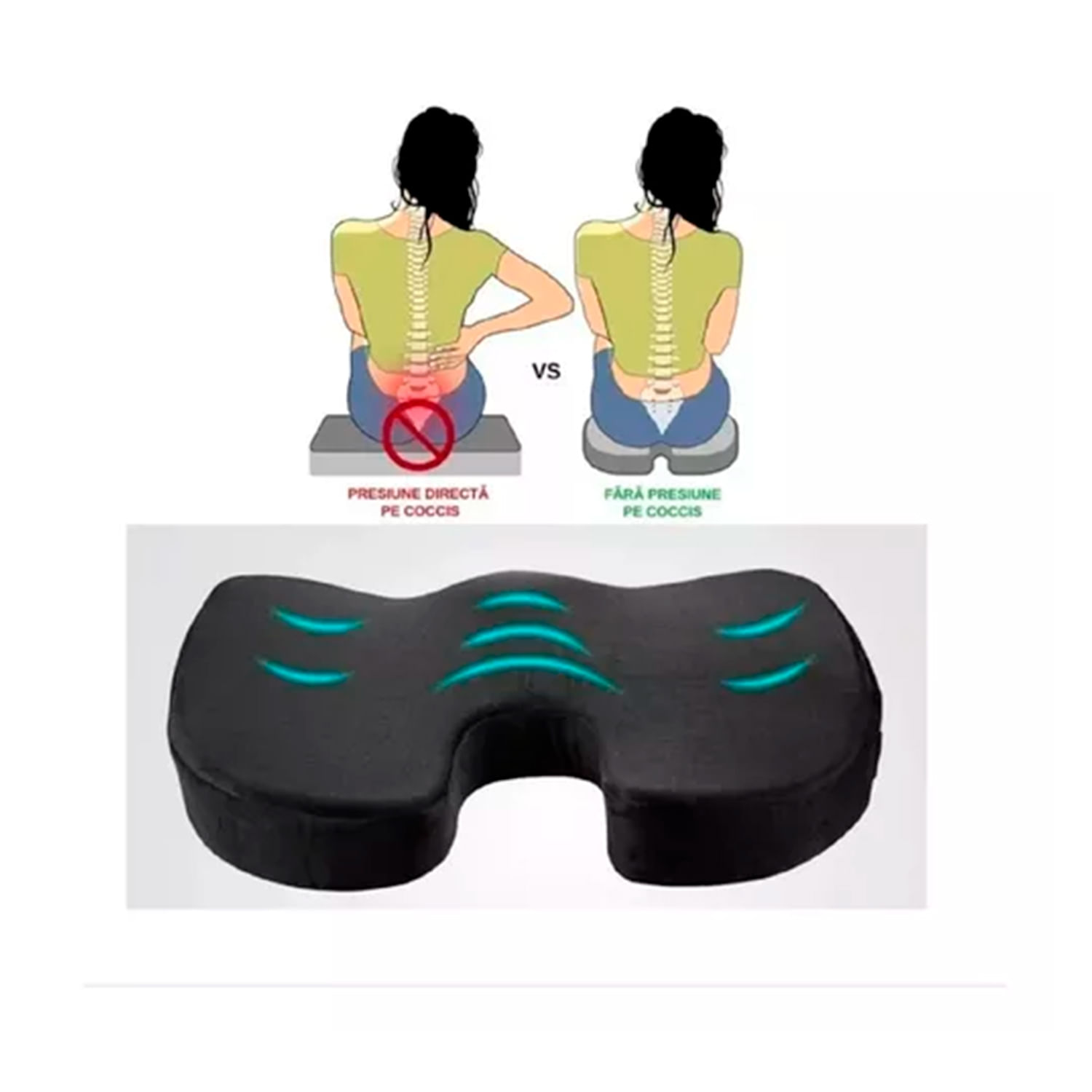 Almofada Ortopédica De Cóccix Com Espuma Viscoelástica Para Postura