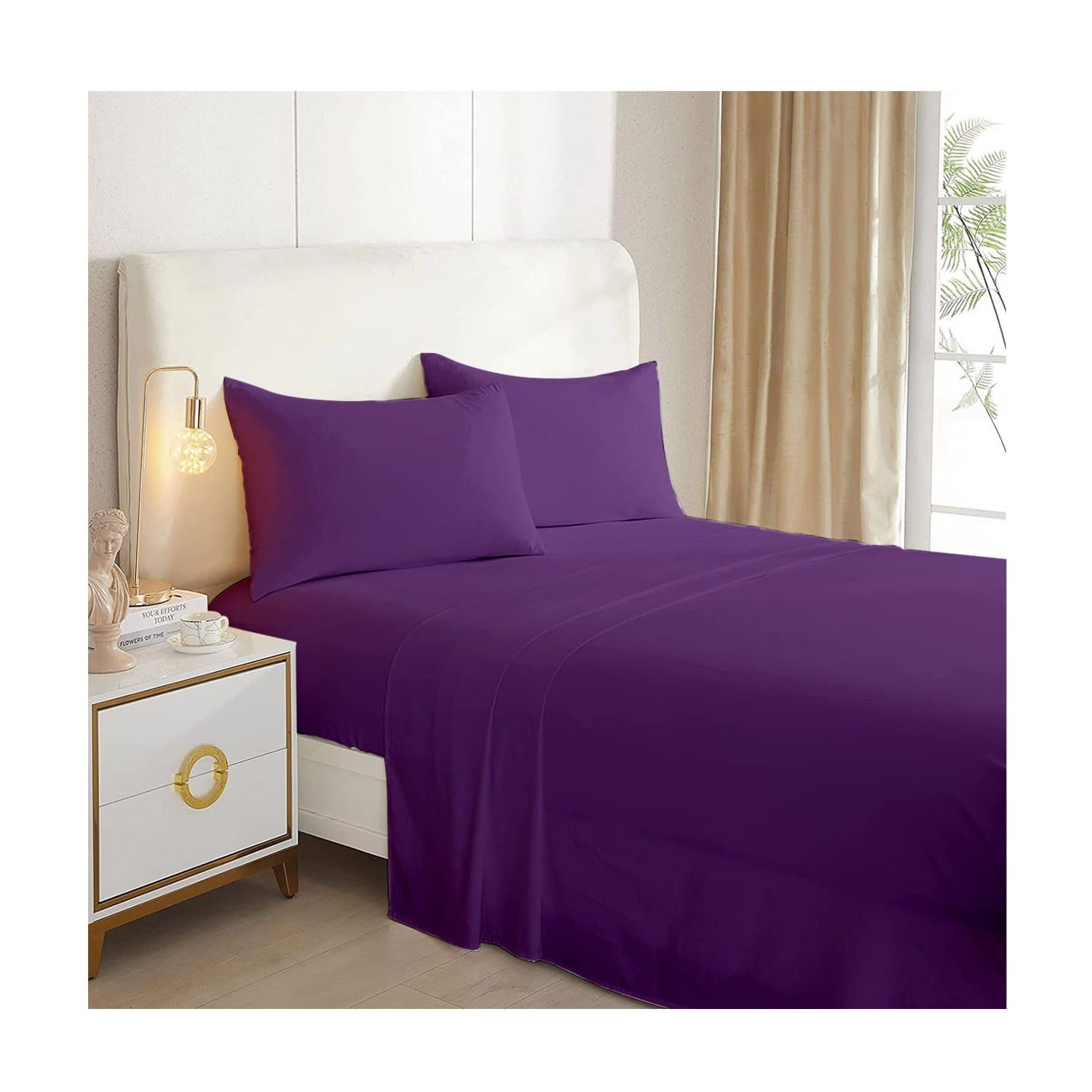 Conjunto De Lençóis Roxo 2.0 Quadrados (queen), Com 144 Fios