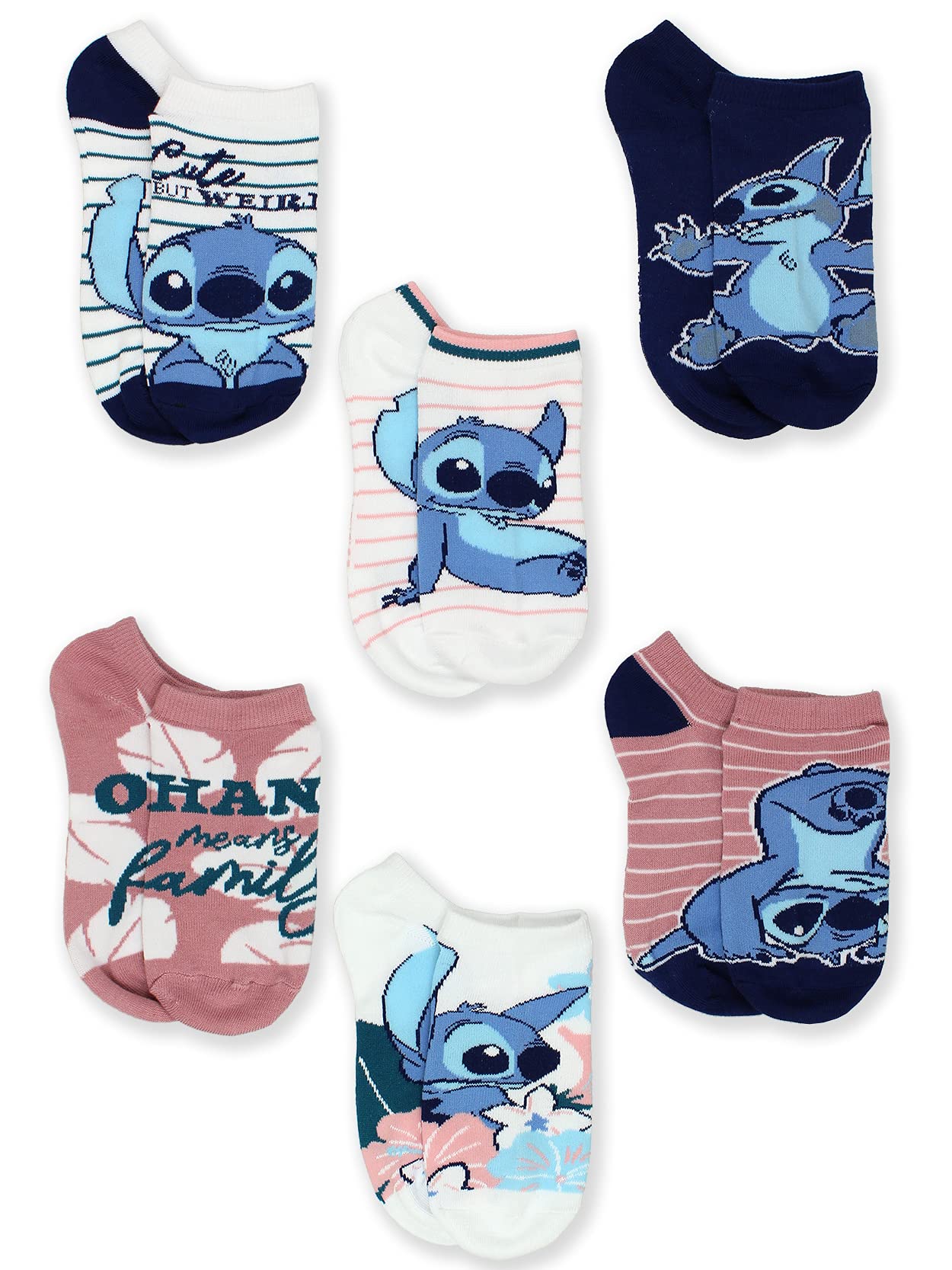 Meias Disney Lilo &amp; Stitch Para Mulheres, Pacote Com 6 — Tamanho 9-11
