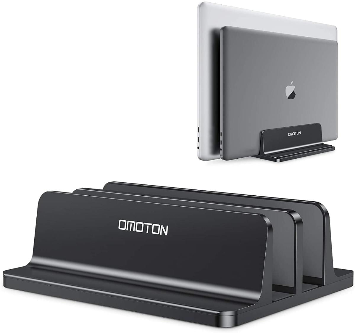 Versão atualizada do dock Vertical Laptop Stand, Suporte de suporte de desktop duplo OMOTON com dock ajustável (até 17,3 polegadas), encaixa-se em