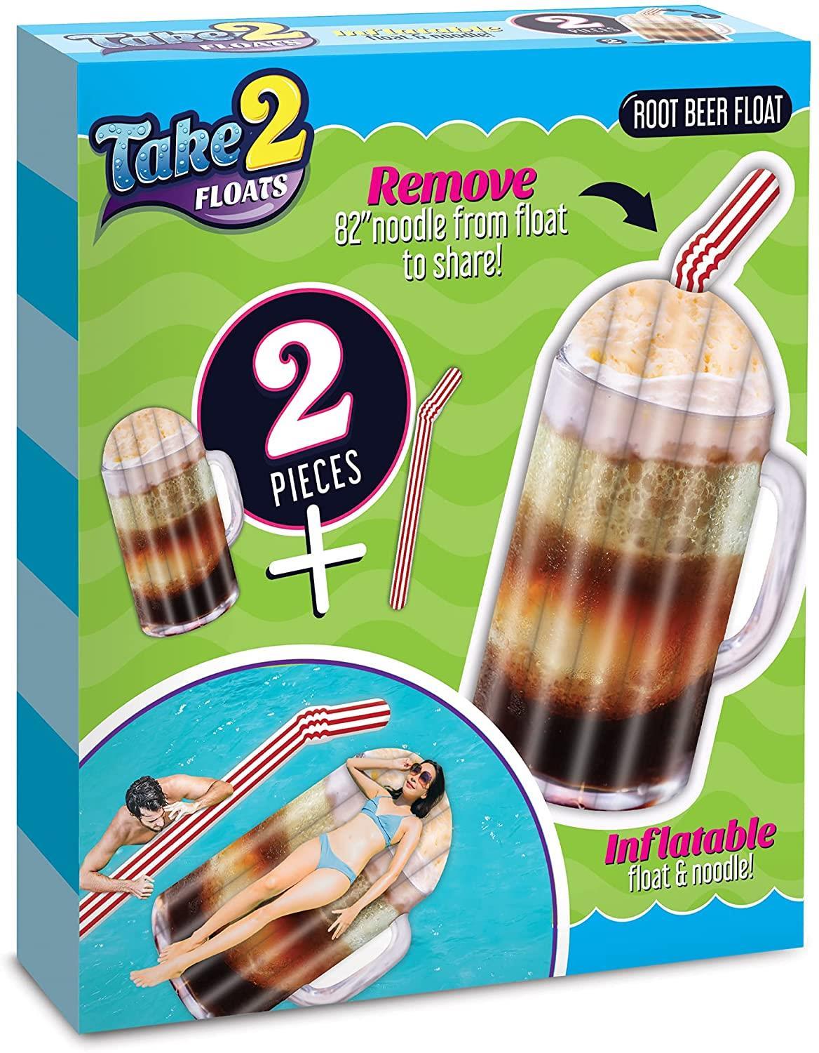 Pegue 2 Flutuadores Root Beer Water Float &amp; Noodle Pool Blow Up