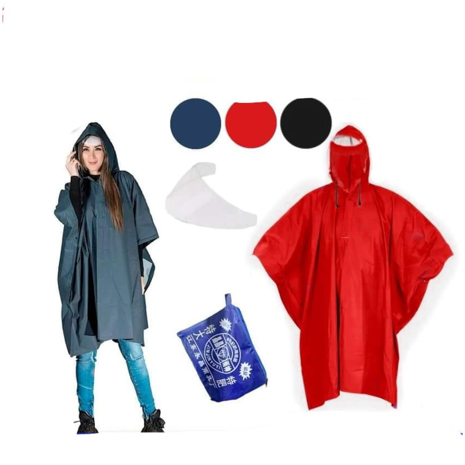 Poncho De Capa Impermeável Com Viseira E Estojo Vermelho