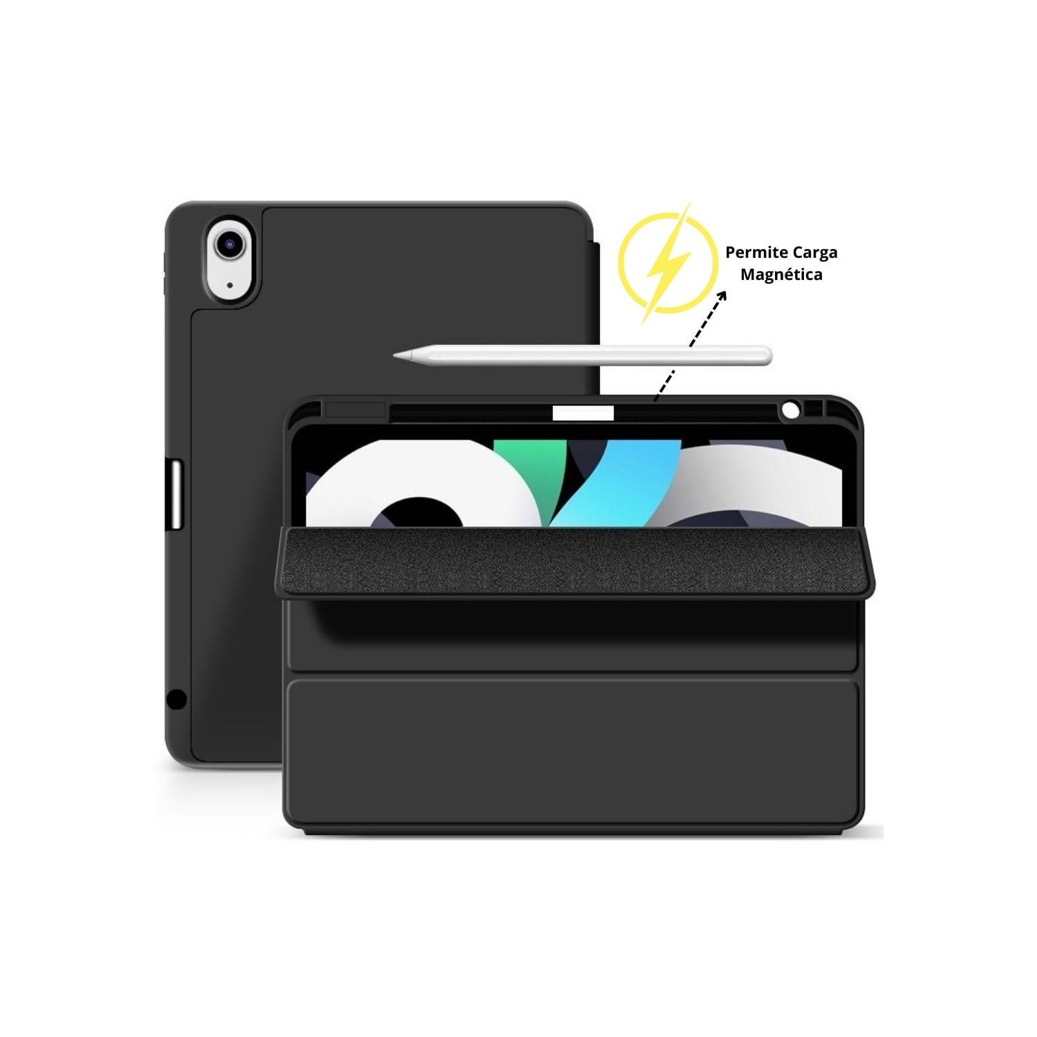 Capa Para Ipad Air 10.9 De 4ª E 5ª Geração Com Compartimento Para Lápis Preta