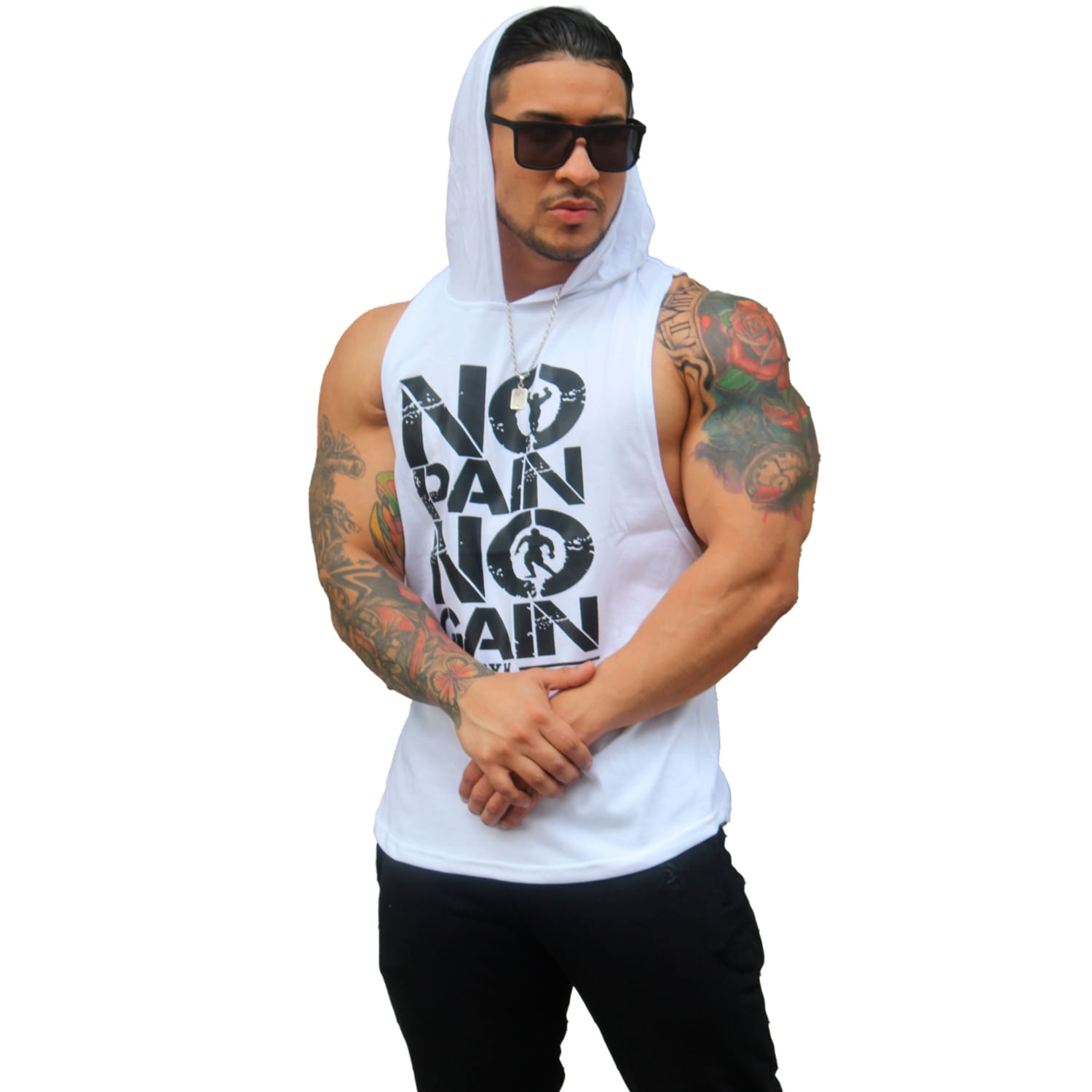 Camiseta Muscular Com Capuz Nopain Nogain Para Academia E Esportes