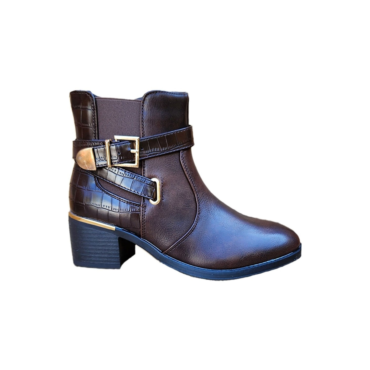 Bota De Tornozelo Em Couro Pu, Meia Panturrilha, Mulher, Outono, Inverno, B