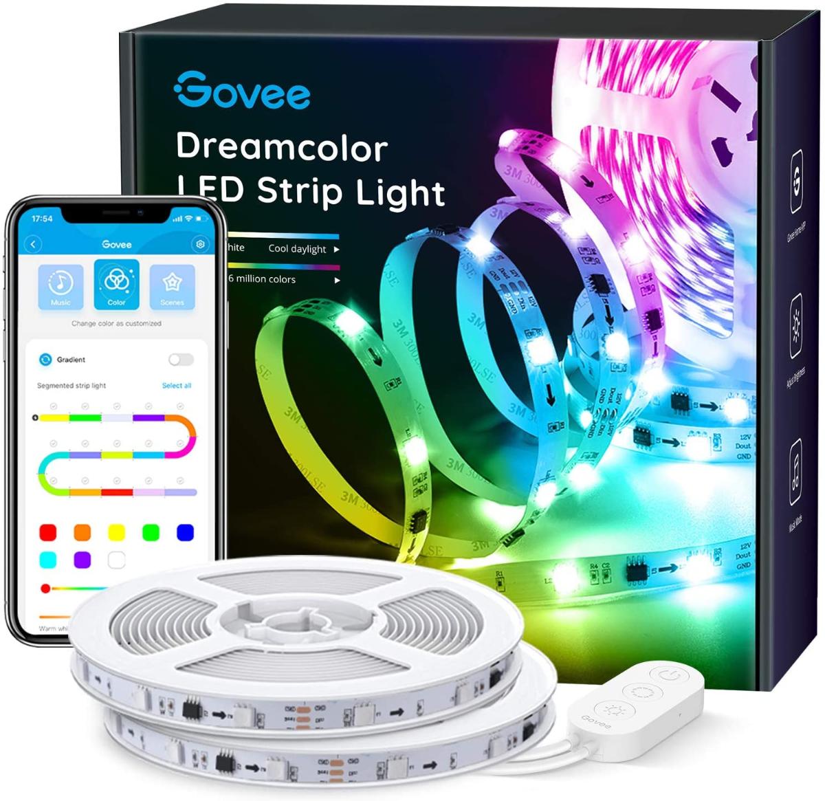 Luzes de tira de led Govee Rgbic, 32,8 pés com controle de aplicativos, sincronização de música, para quarto, cozinha, quarto