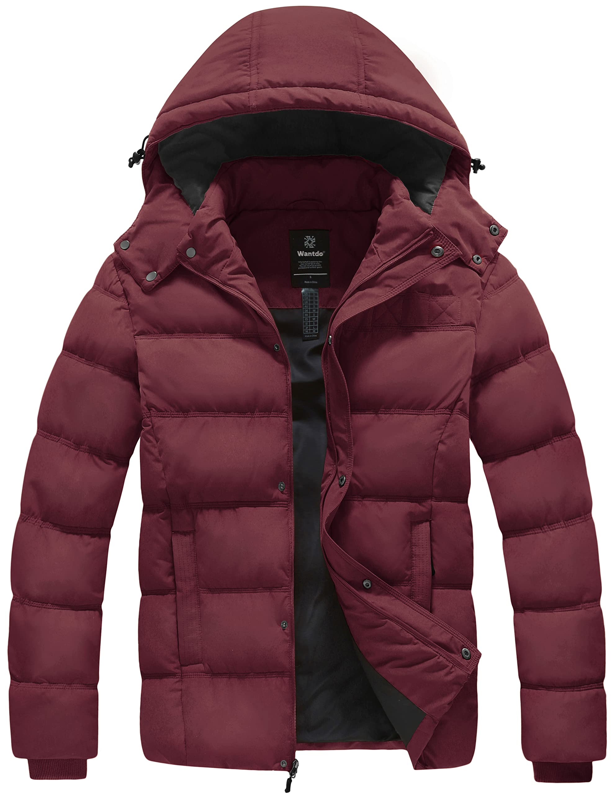 Casaco De Inverno Wantdo Masculino Acolchoado Bubble Wantdo, Jaqueta À Prova De Vento, Vinho