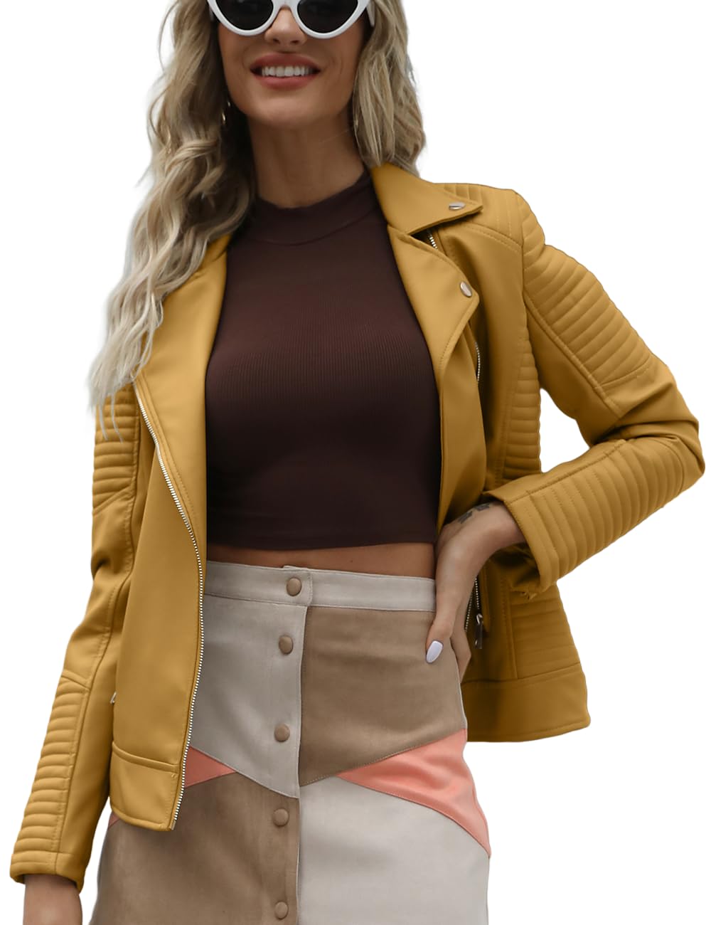 Jaqueta De Couro Giolshon Faux Short Para Mulheres Ginger L