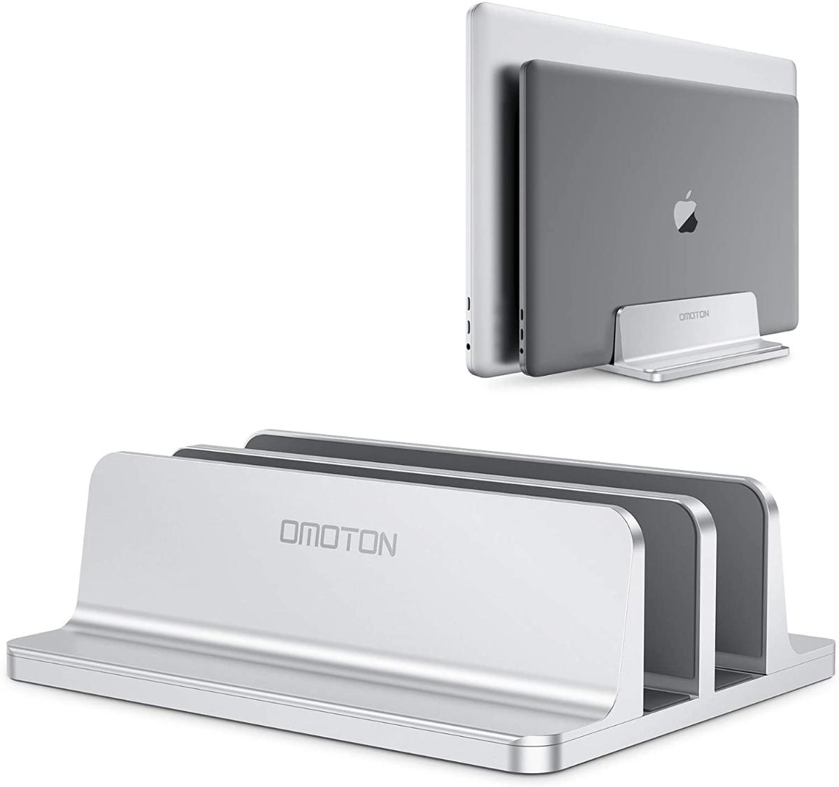 Versão atualizada do dock Vertical Laptop Stand, Suporte de suporte de desktop duplo OMOTON com dock ajustável (até 17,3 polegadas), encaixa-se em