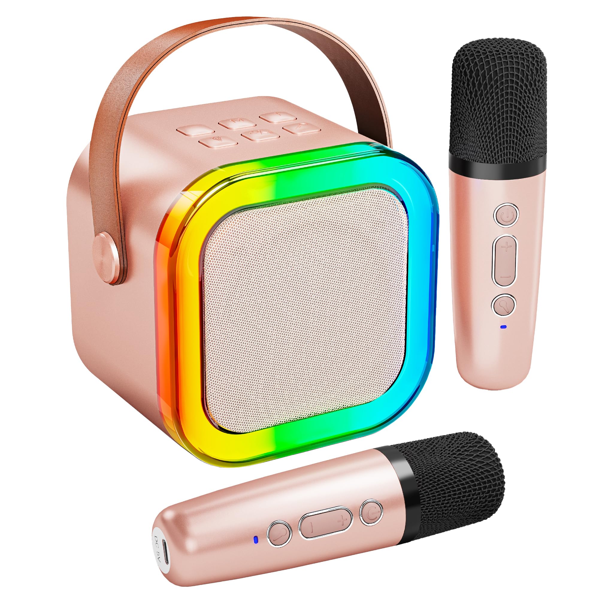 Máquina De Karaokê Bluetooth Portátil Peski Com 2 Microfones Em Ouro Rosa