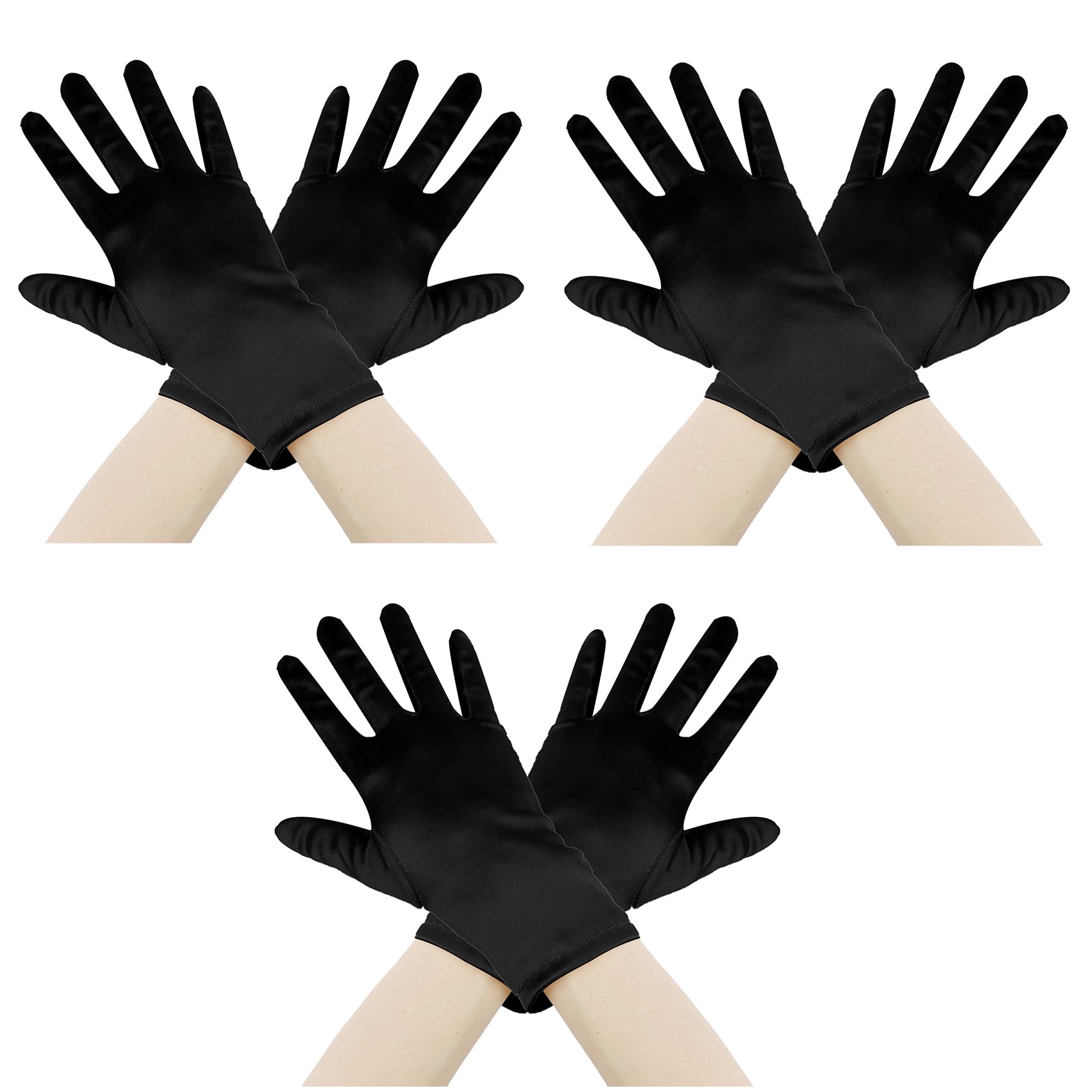 Luvas Itkfresh Black Satin Opera Para Mulheres, Pacote Com 3