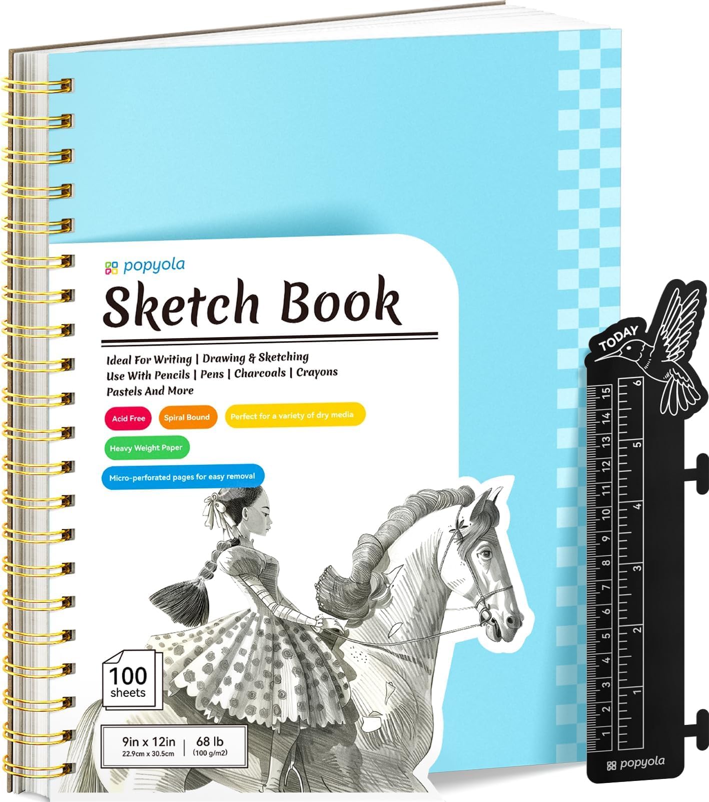 Caderno De Esboços Popyola 9x12cm Com Régua De Marcadores De 100 Folhas