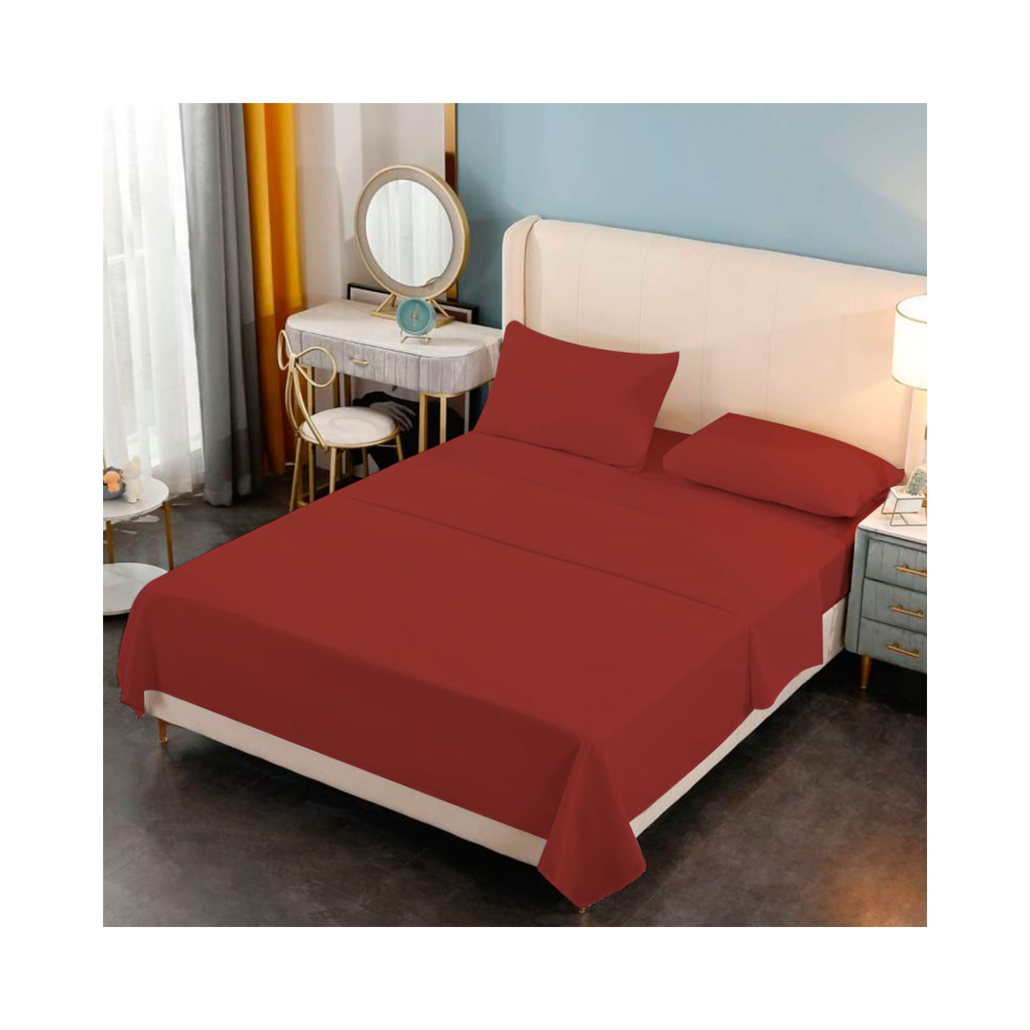 Conjunto De Lençóis De Algodão Premium, 188 Fios, 2,5 Quadrados, Burgun