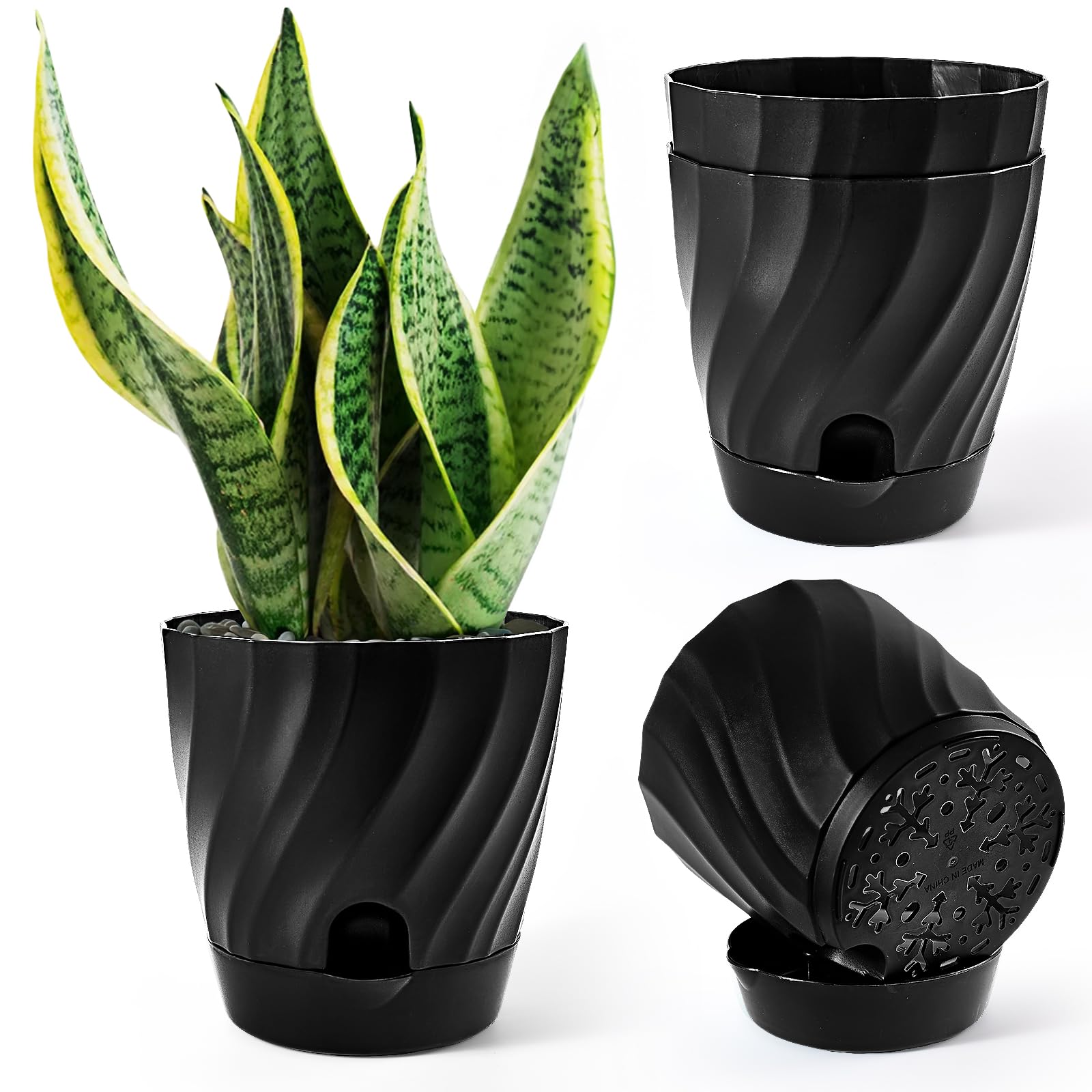 Vaso De Plantas Etvski De Plástico Autoirrigável De 15 Cm, Pacote Com 4 Unidades, Preto
