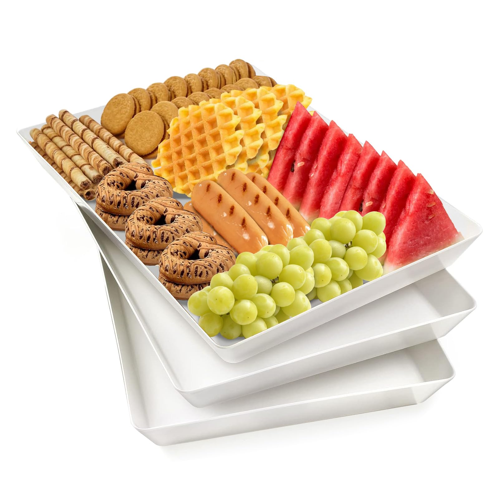 Bandeja De Servir Limoeasy De Plástico Branco, Pacote Com 3 Unidades, Para Festas, 36x24x3cm