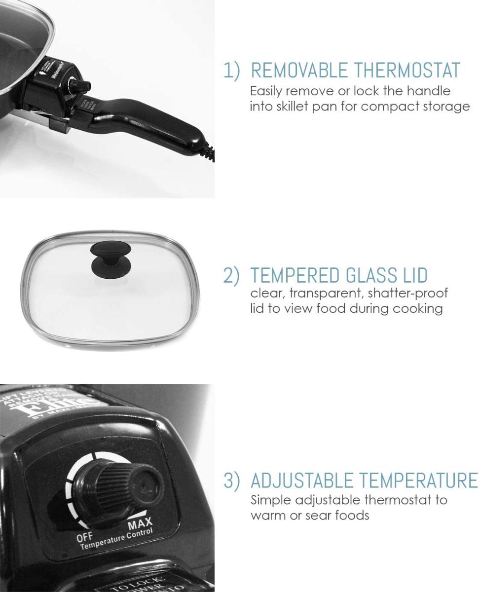 Maxi-Matic Elite Cuisine Electric Skillet com Vidro, 7 polegadas, Preto