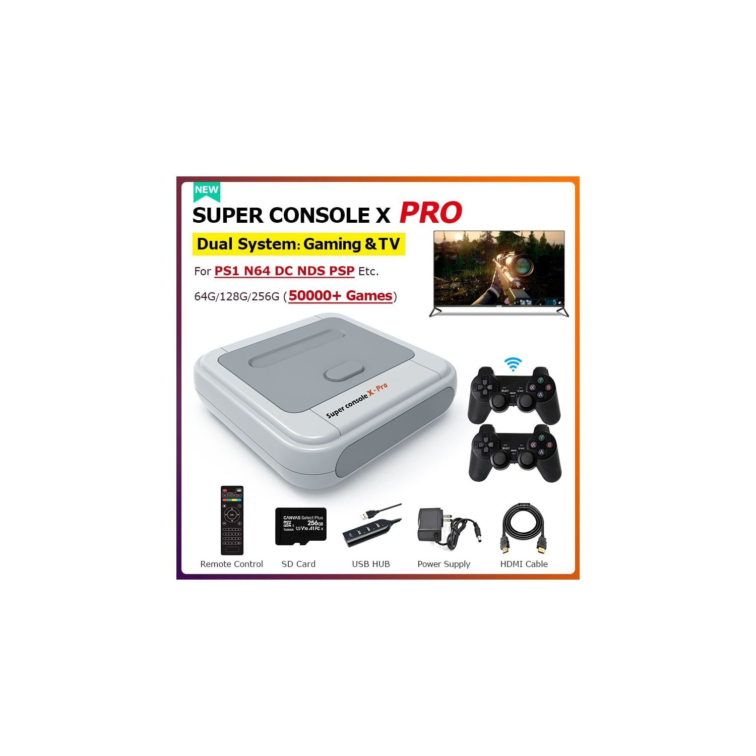 Consola De Jogos Retro Super Console X Pro 64Gb Com 4K Hdmi