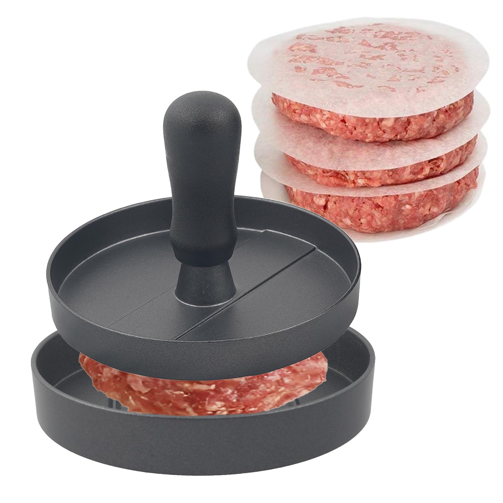 Burger Press Patty Maker Momoxi Aluminium Com 200 Papéis Patty