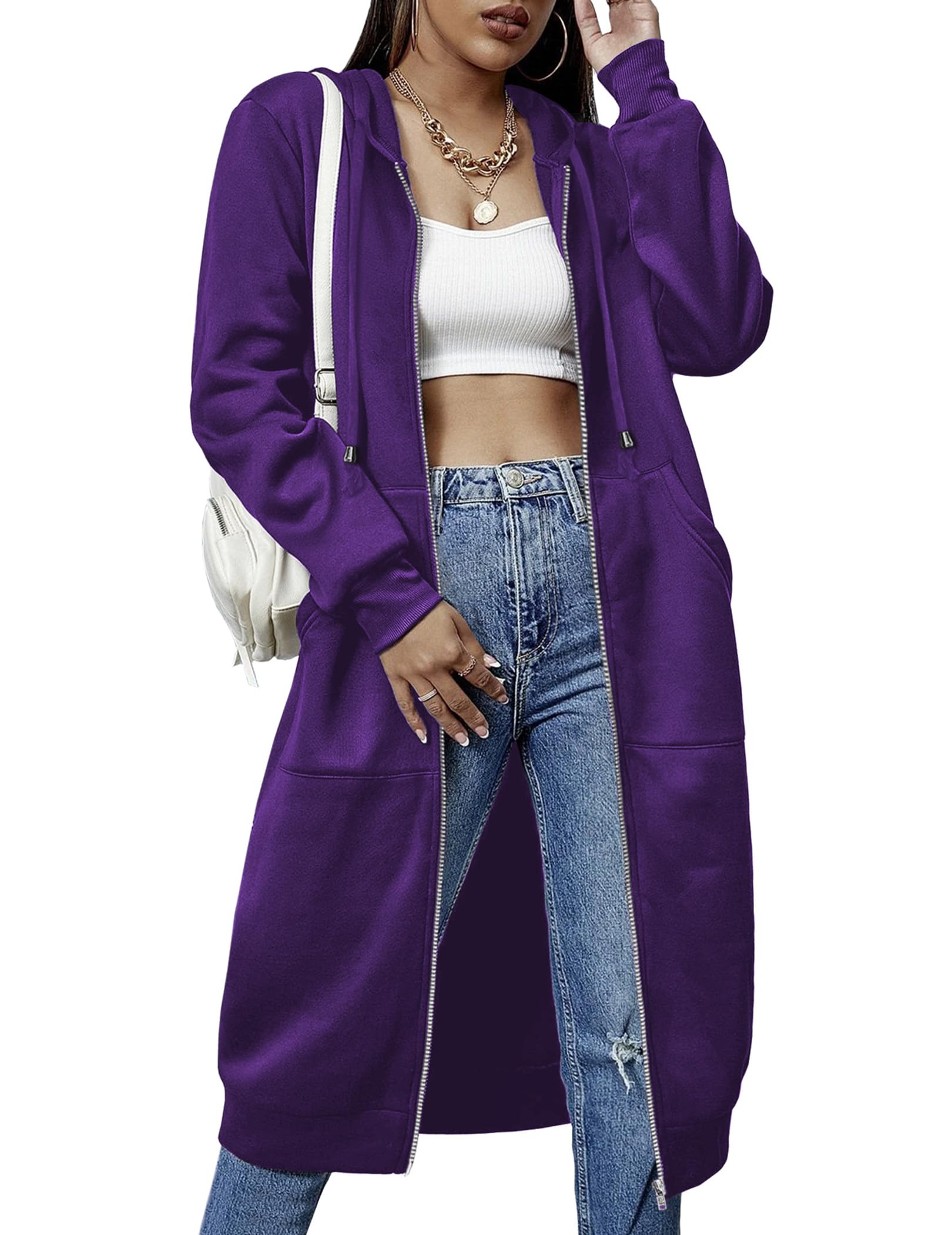 Casaco Com Capuz Elesol Feminino De Algodão Roxo 3gg