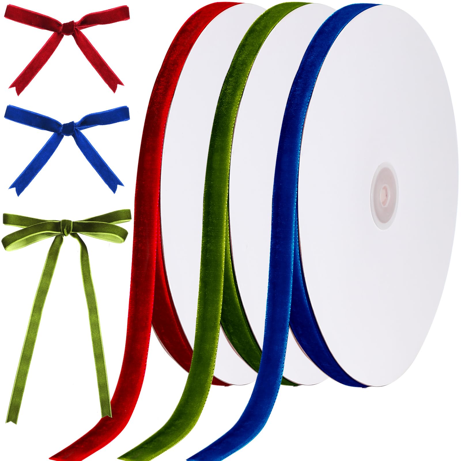 Ribbon Yilloog Christmas Velvet 3/8 Polegadas X 30 Jardas Vinho Tinto, Verde, Azul
