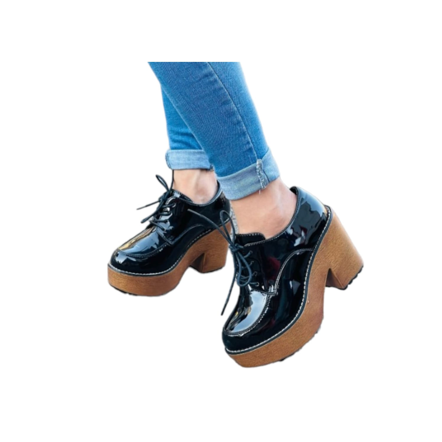 Plataforma De Sapatos: Couro Envernizado Preto