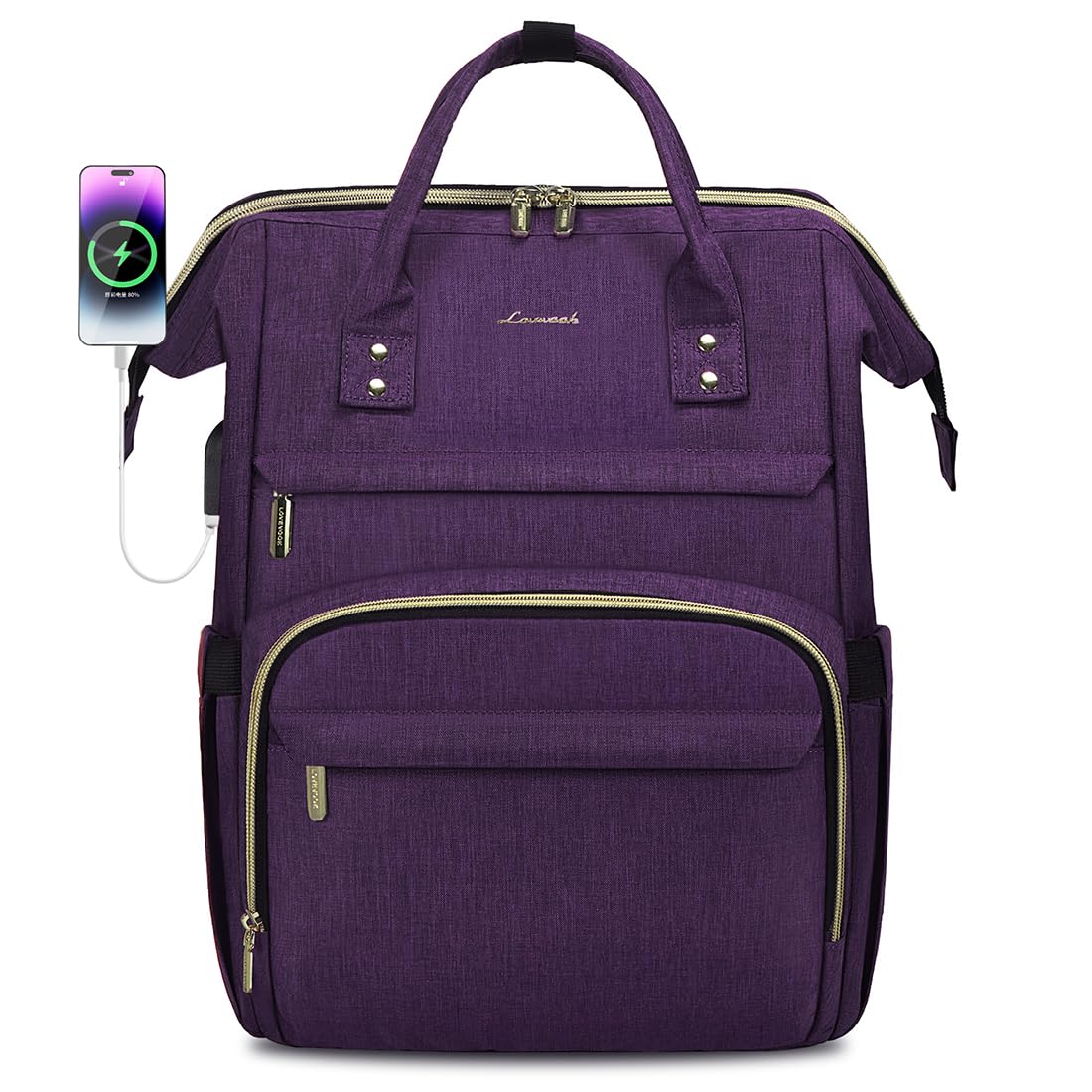 Mochila Para Laptop Lovevook Para Mulheres De 15,6" Impermeável Roxa Escura
