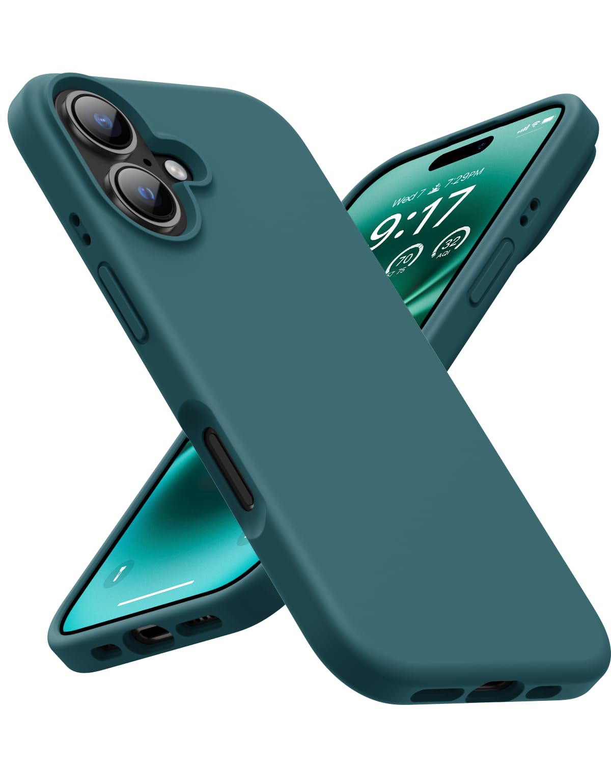 Capa De Telefone Ouxul Projetada Para Iphone 16 De 6,1 Polegadas, Silicone, Verde Escuro