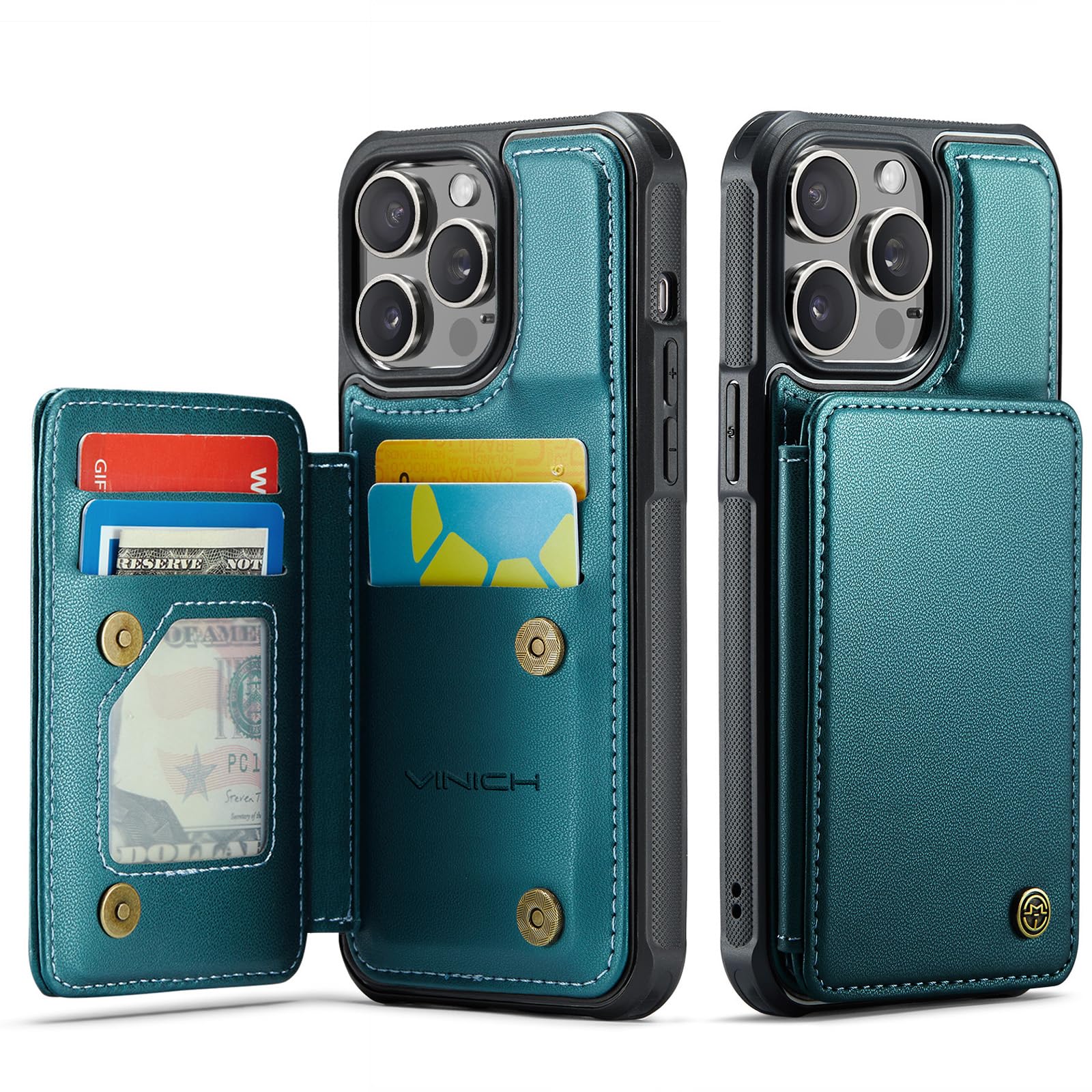 Capa De Celular Vinich Para Iphone 13 Pro Wallet Verde Azulado