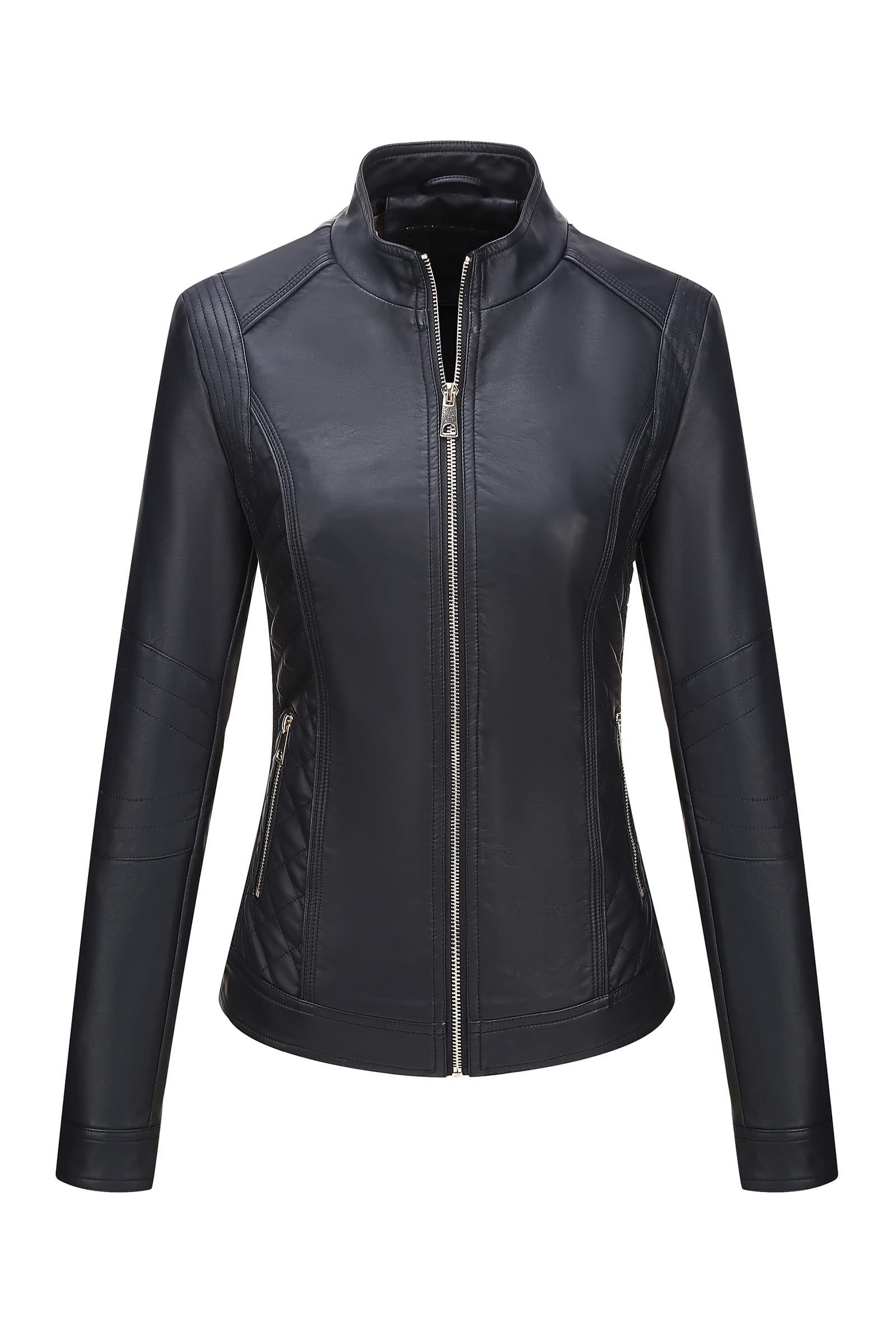 Jaqueta De Couro Giolshon Faux Short Para Mulheres Preta Xxl