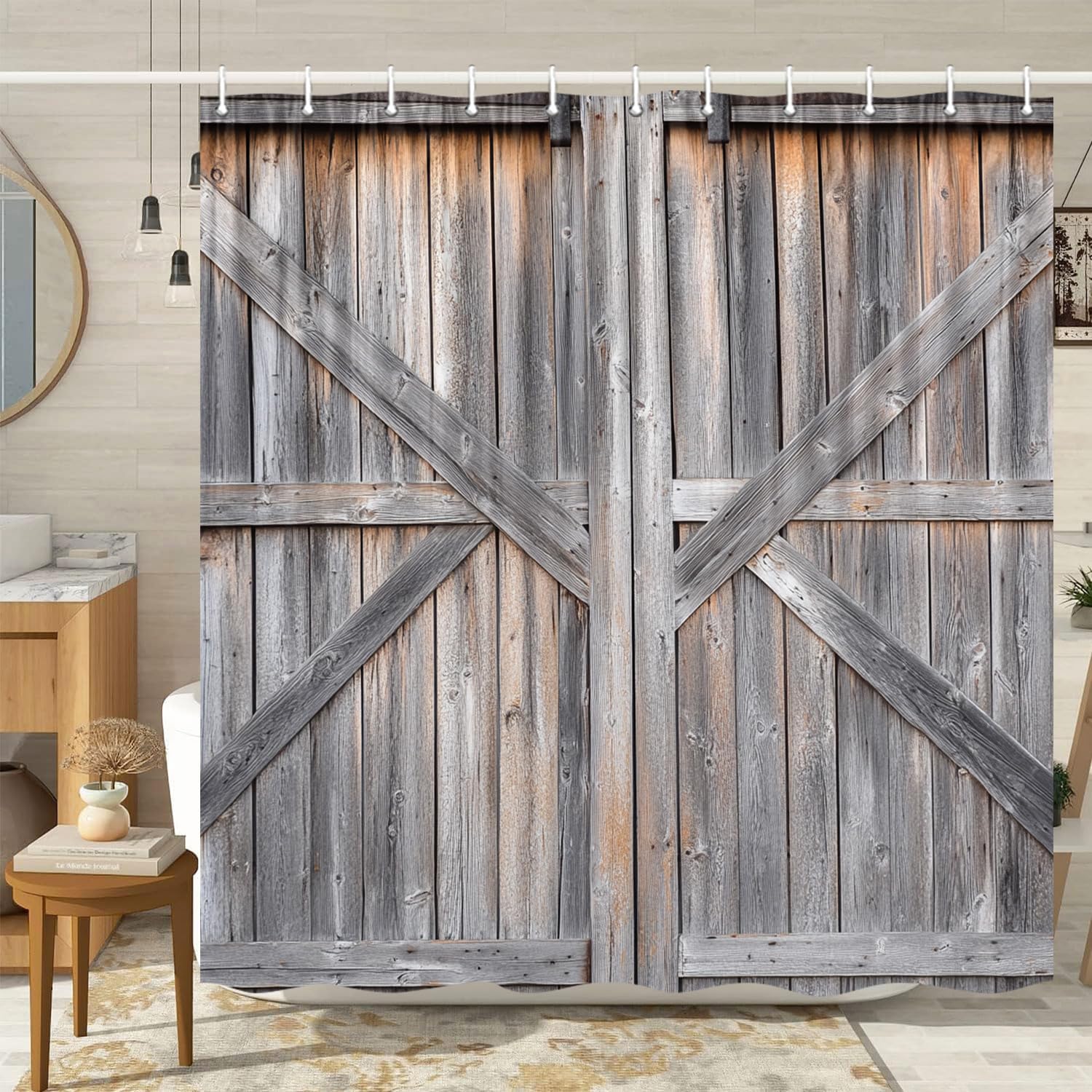 Cortina De Chuveiro Viajar Wooden Barn Door Rustic Farmhouse