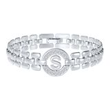 Pulseira Weddinen Initial Silver Letter, Banhada A Ouro 18k, Feminina