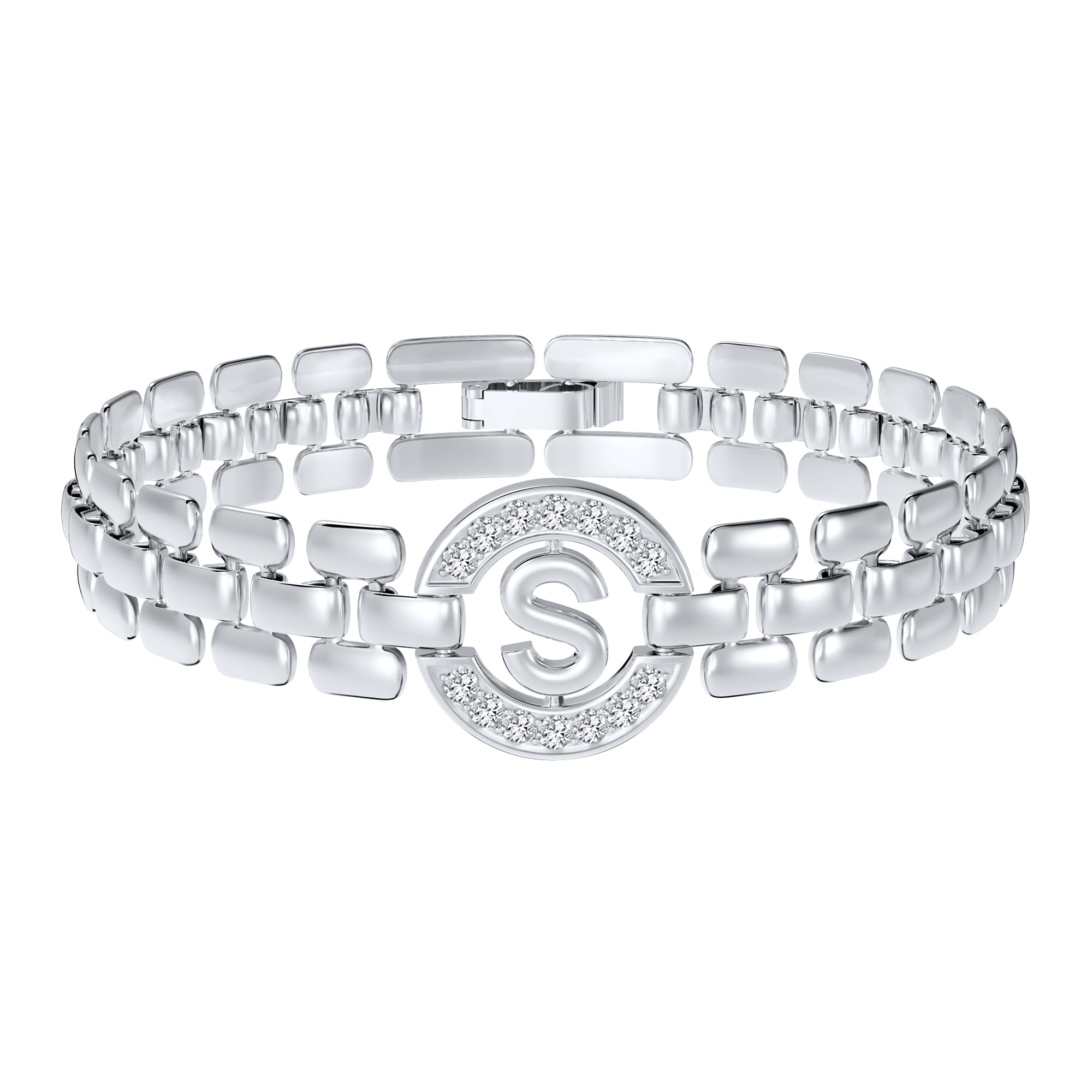 Pulseira Weddinen Initial Silver Letter, Banhada A Ouro 18k, Feminina